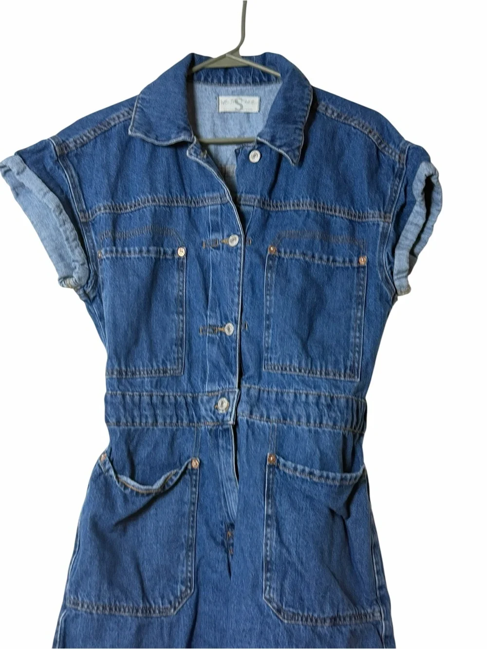 We The Free Free People Work Hard Play Harder Denim Romper Small Blue Utility